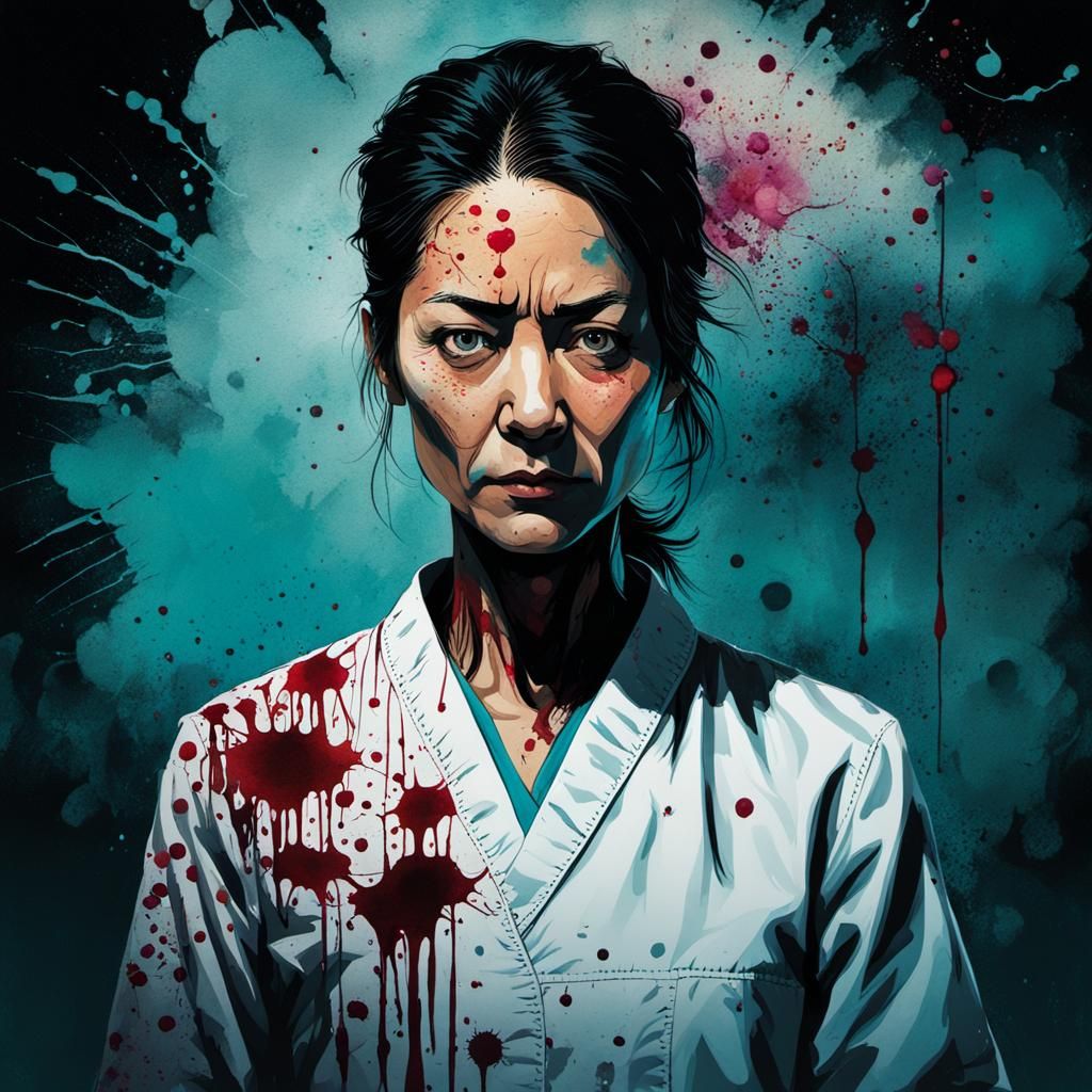portrait illustration creepy acupuncturist. Background: her ...