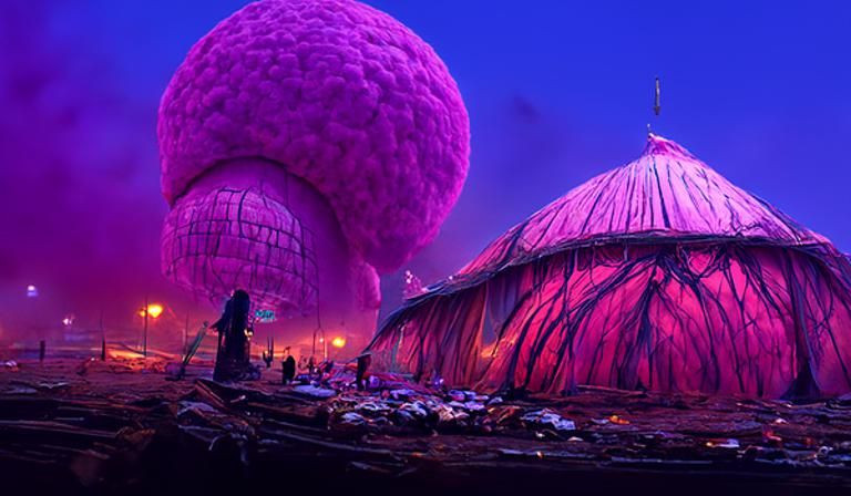 purple and brown Beksinski divine biodome mega structure mad...