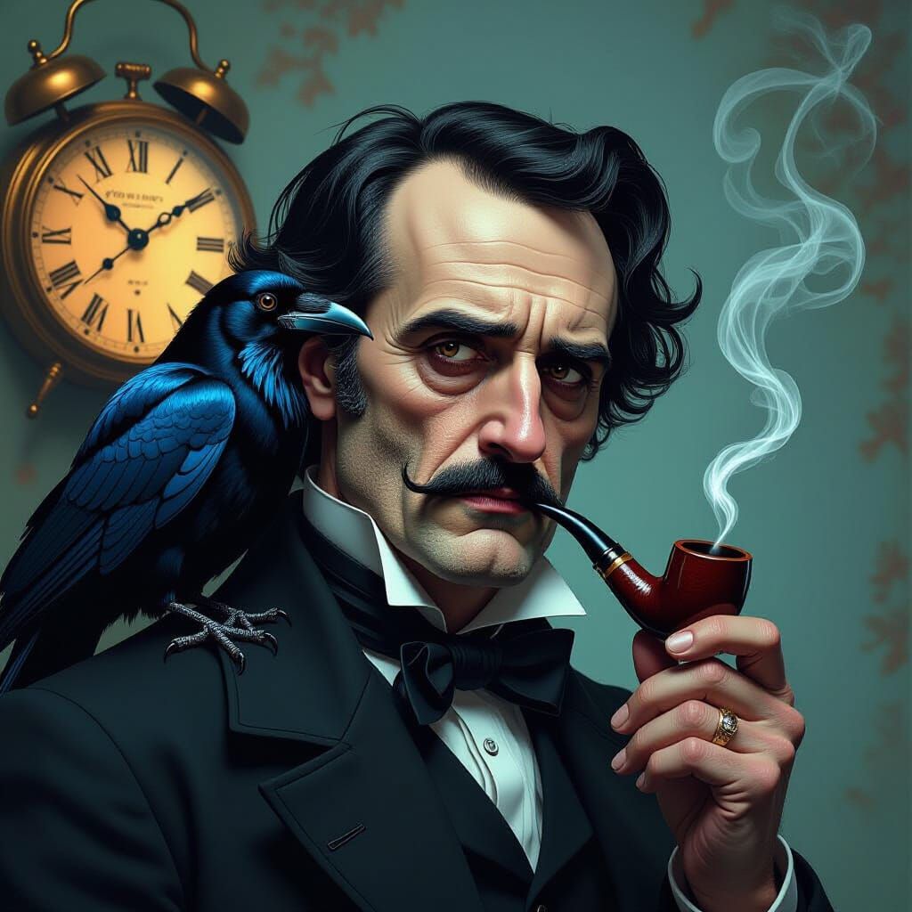 Man Smoking with Raven, Salvador Dali Style