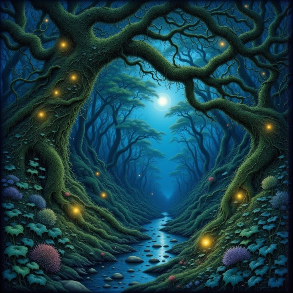 Mystical Woodland Bower With Bioluminescent Life