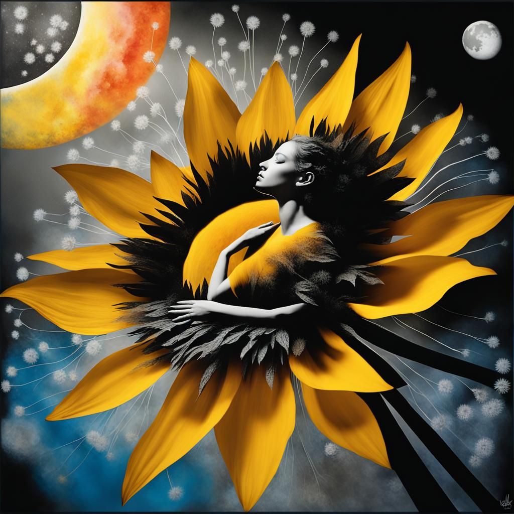 flower with a sun at its center
 photogram of a moon   made ...