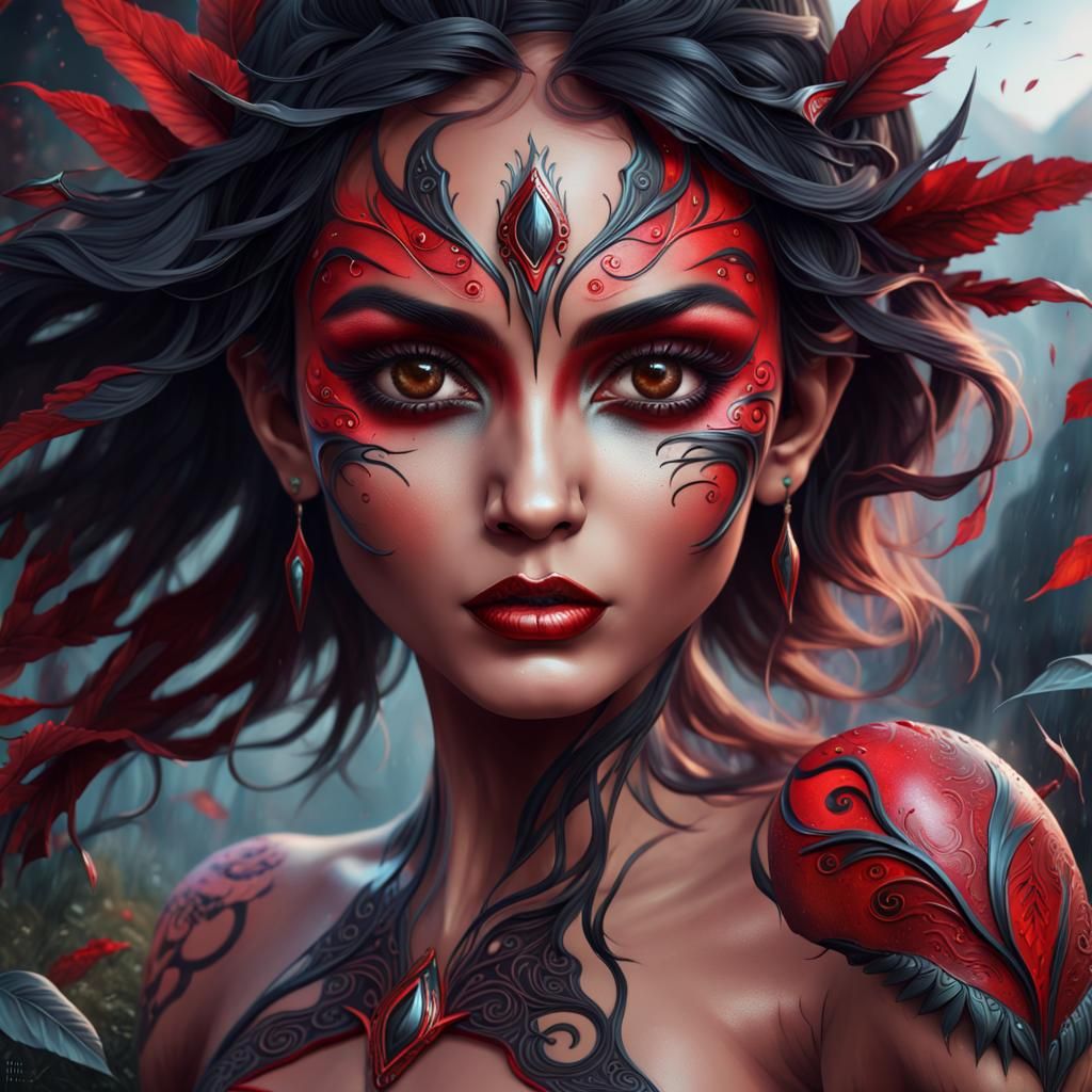 Woman with red and black paint - AI Generated Artwork - NightCafe Creator