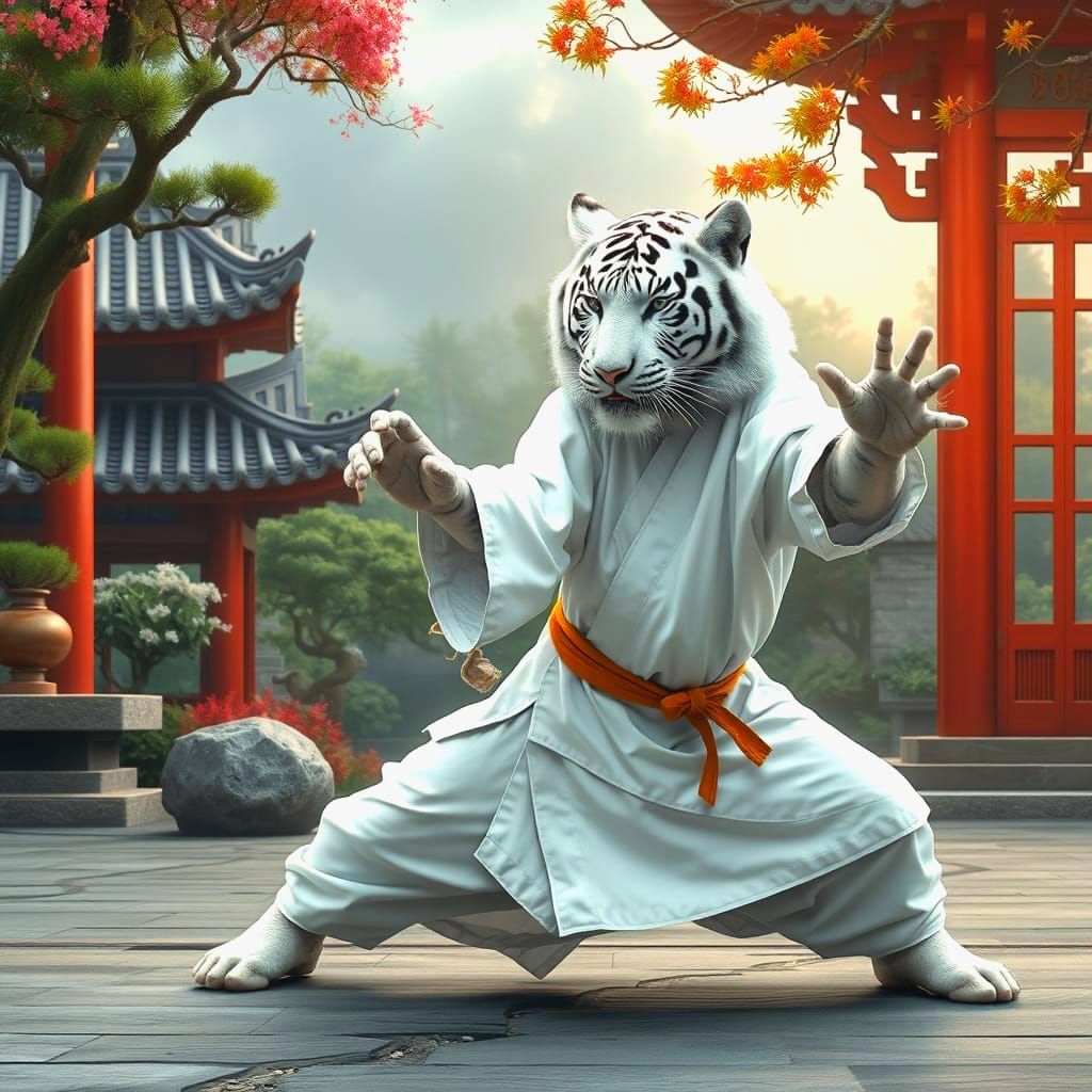 White Tiger Furry Kung Fu Master in Chinese Garden  by @PrIvanIvanov91