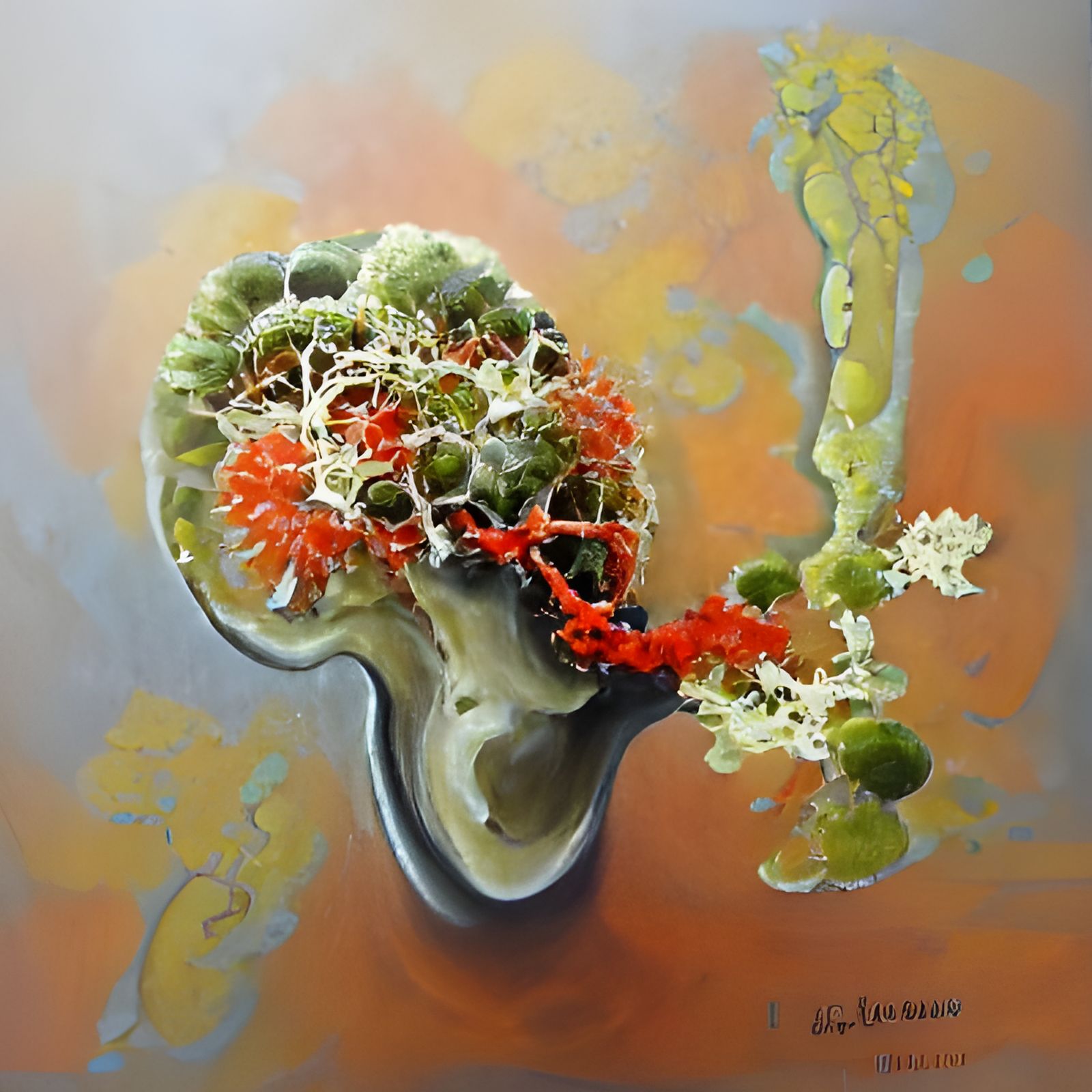ikebana ear lichen coral brain oil painting by James Gurney