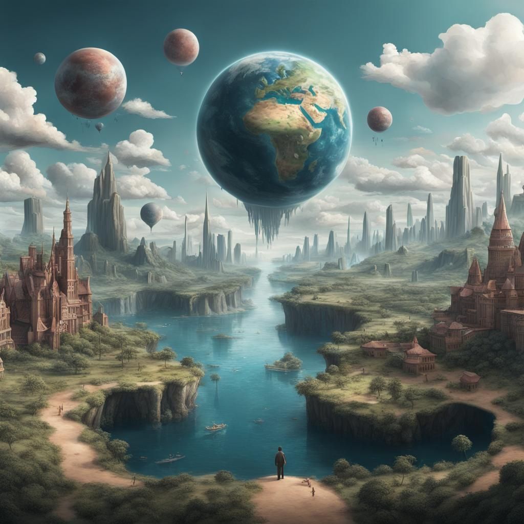 An imaginary world, pictured in the hyperrealistic style.