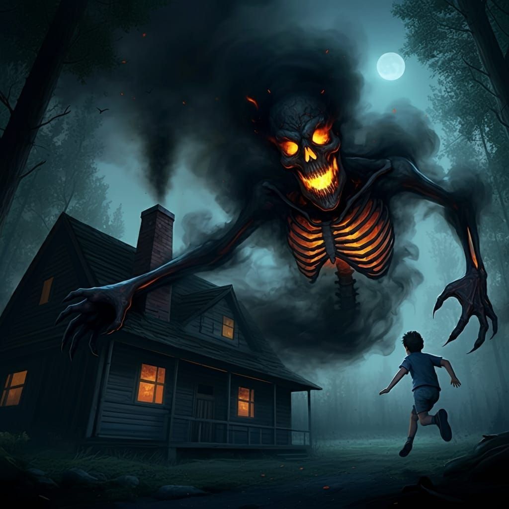 Smoke ghost coming from haunted chimney