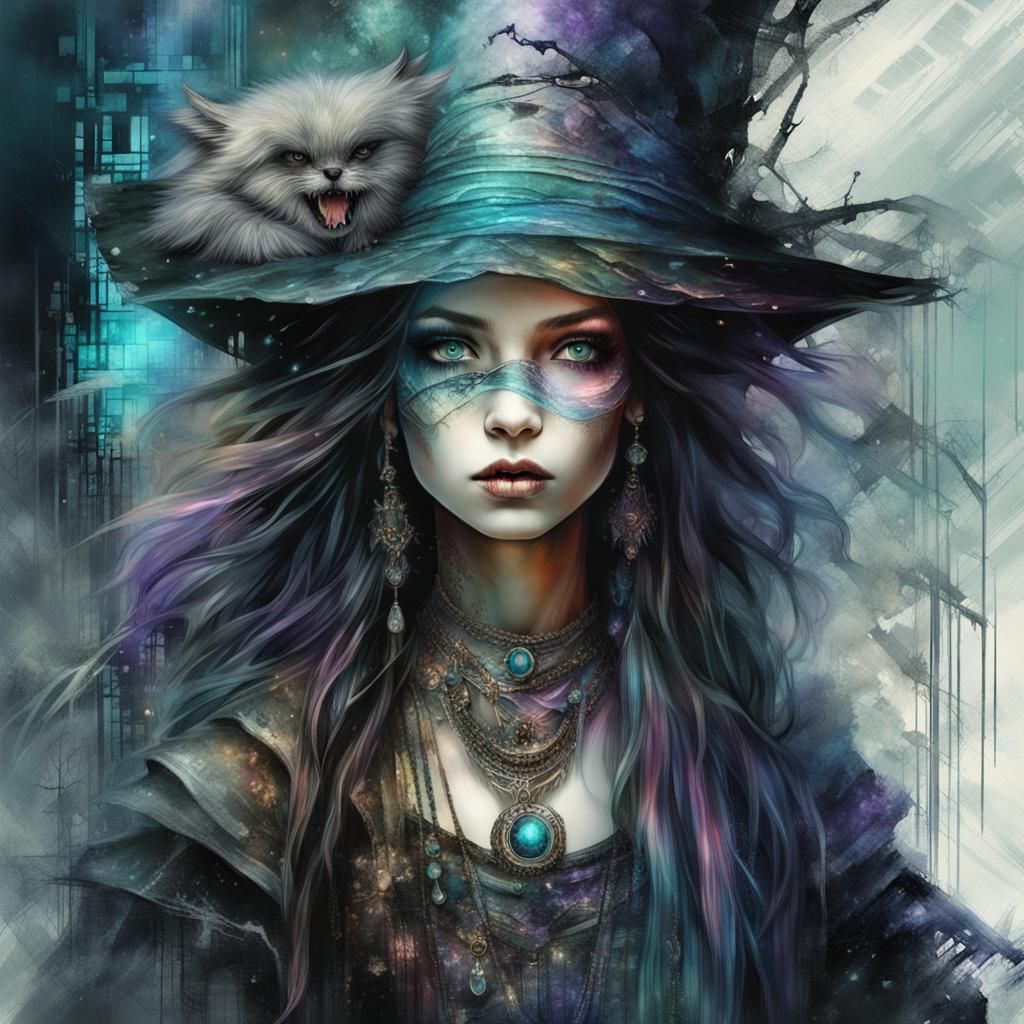 portret Sorceress  Glitch art
with  glitch effects, giving t...