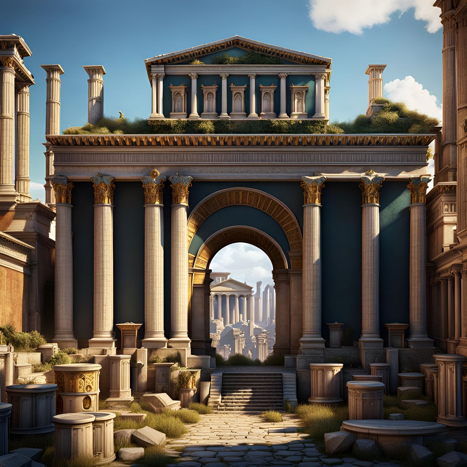 The ancient roman forum detailed matte painting, deep color ...