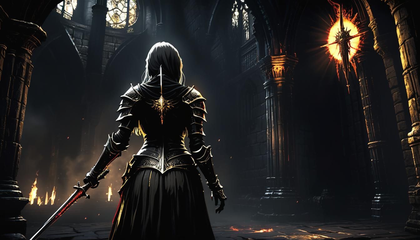 Dark Souls Gothic Woman in Shadowy Fantasy