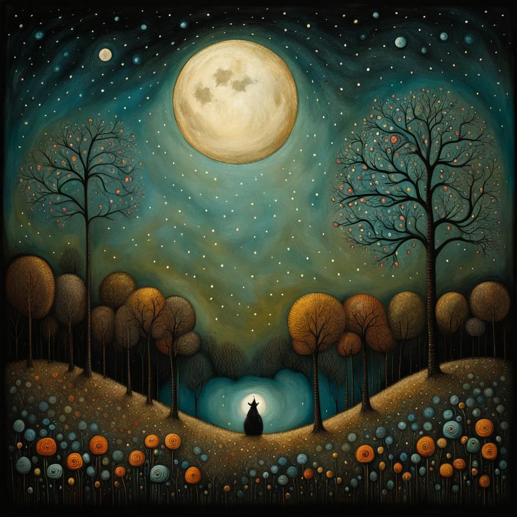 Andy Kehoe. Moon. Monster. Weird flowers. Falling snow. Eugene Delacroix  by @Ursula