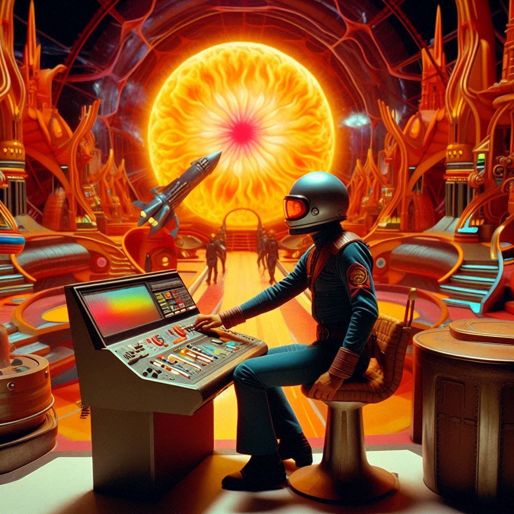  <lora:Candy Cosmos:1.0>
Scene from a 70's style sci-fi movie called, "Candy Cosmos".