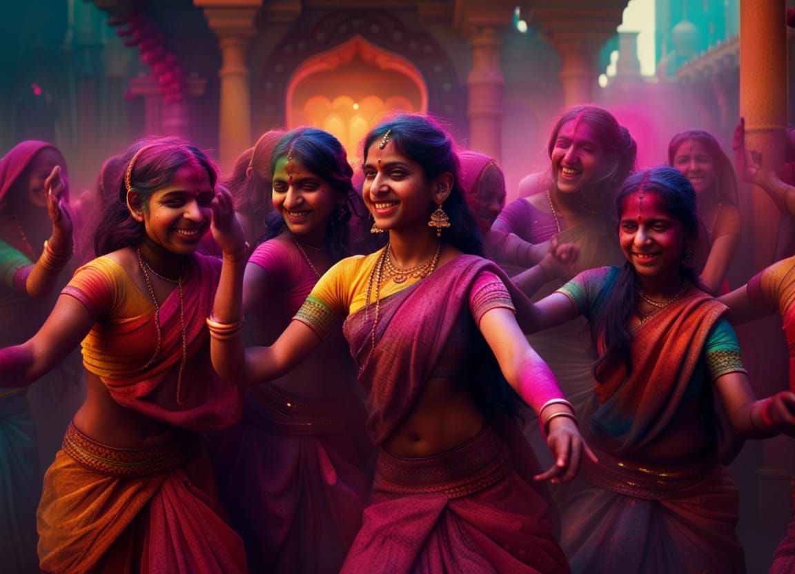 A group of Indian woman dancing for festive season