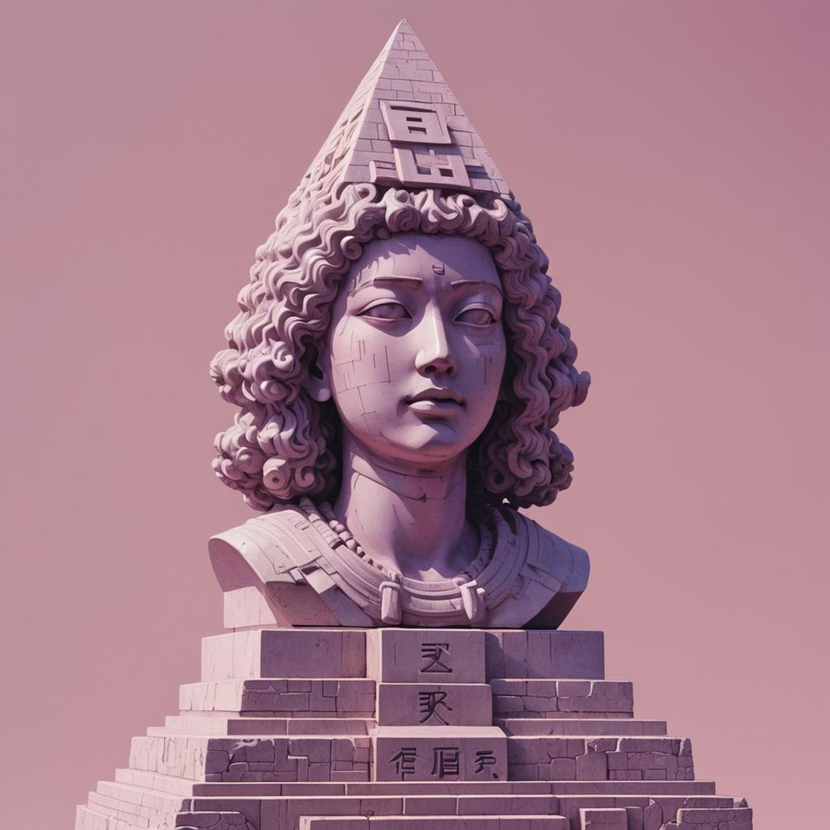 Vaporwave Statue Head Pyramid Hiragana - Ai Generated Artwork 