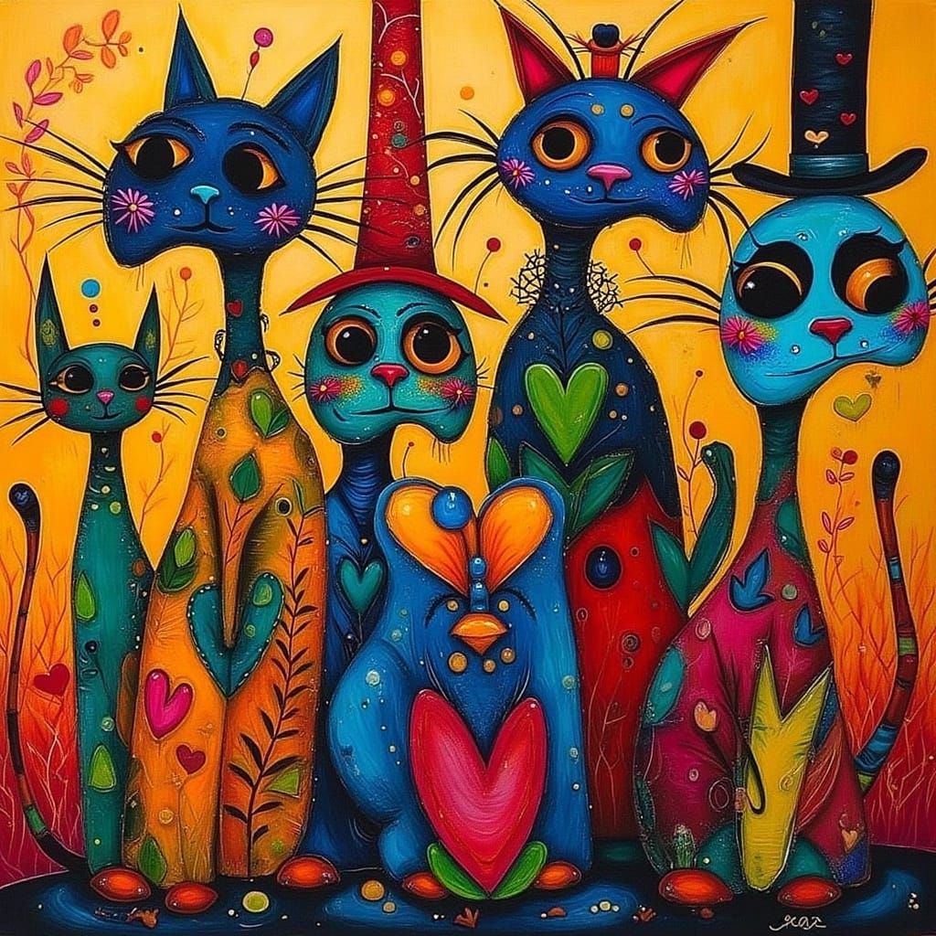 Fractured Felines in Vibrant Cubist Tapestry