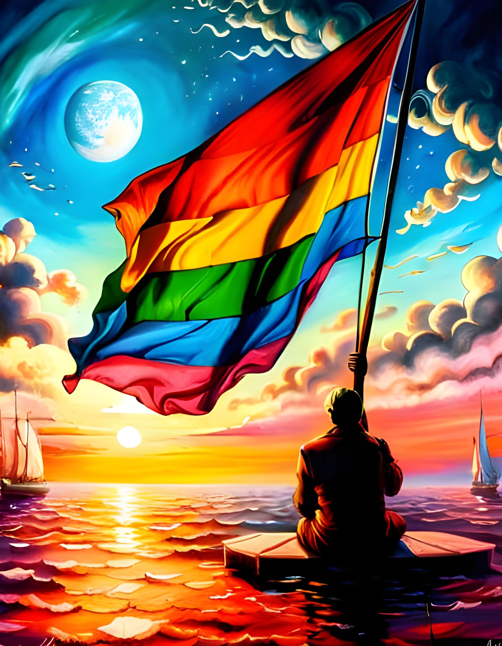 Pride Flag in Space: Hyper-Realistic Sci-Fi Art