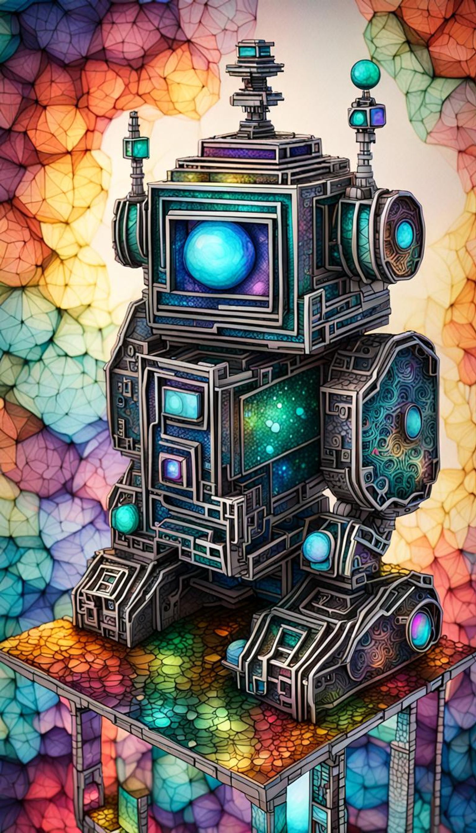 built a prompt; 3D FRACTALS, EYRIE, ALCOHOL-INK, robot, holographic ...