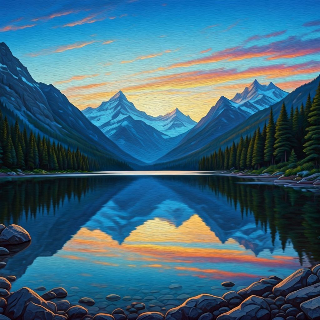 Serene Lake Bergeron Landscape in Romantic Oil Painting Styl...