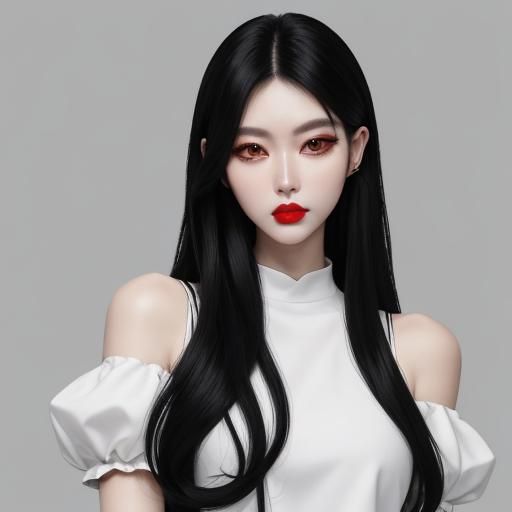 20 year old Girl
White skin 
Long wavy Black hair
 Full body...