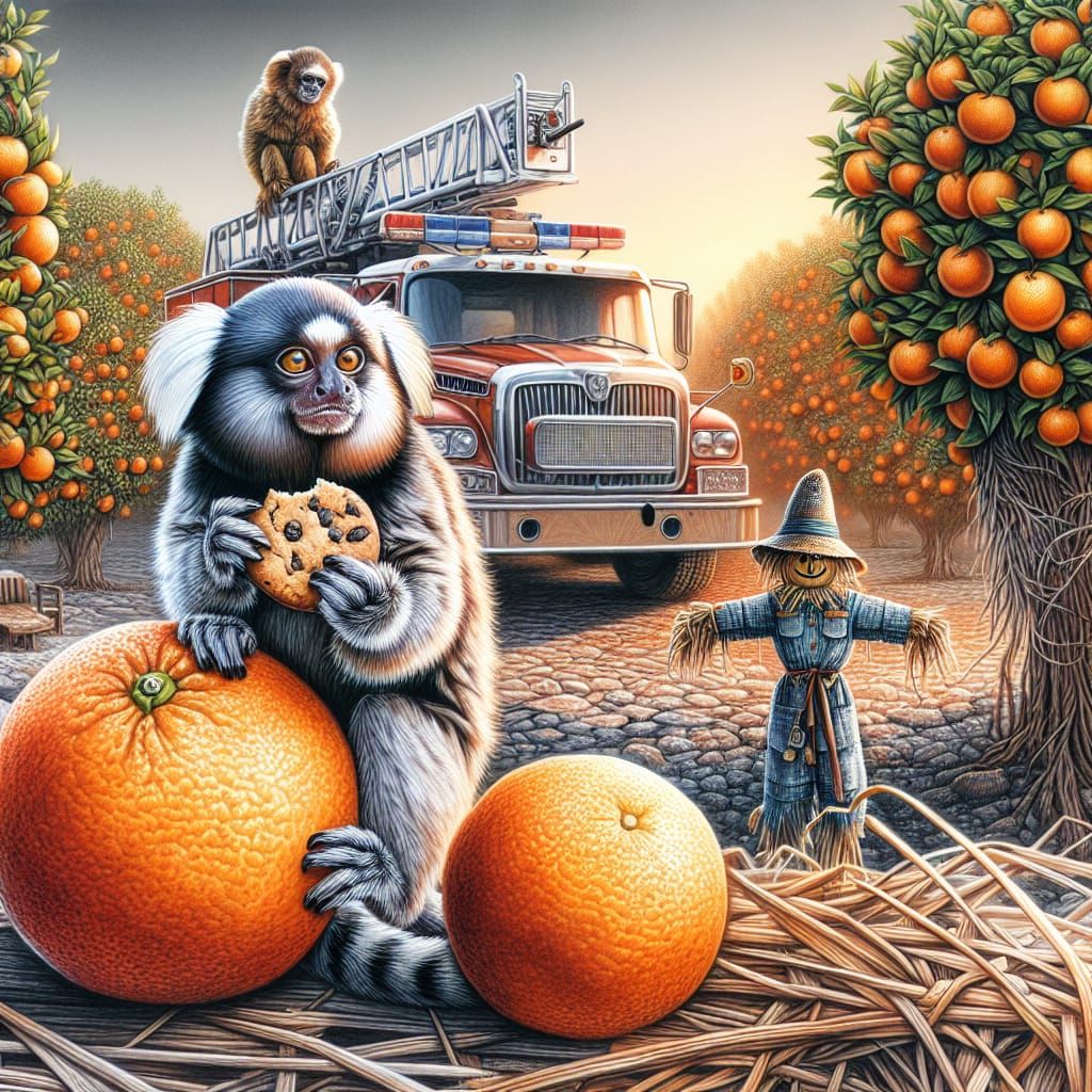 Scavenger hunt firetruck, cookie, monkey, oranges, scarecrow