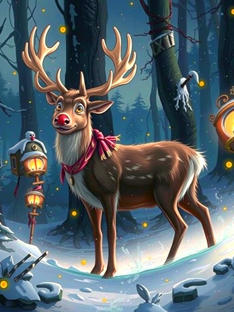 Rudolph the Red Nosed Reindeer, detailed matte painting, deep color ...