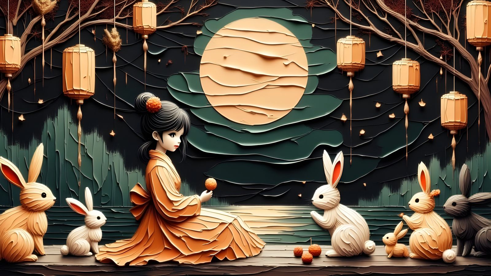Moonchild Celebrating Harvest Moon with Moon Bunnies  by @Gary Murakami