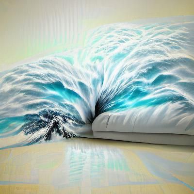 Gigantic Tsunami Ocean Wave Reaches Enormous Cushion White Wall
