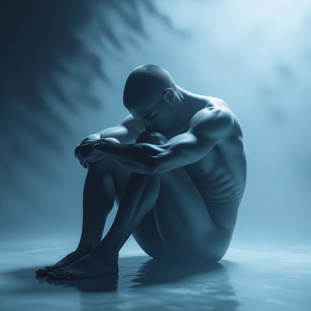 Faceless Man Floating in Dark Space, Cinematic Style