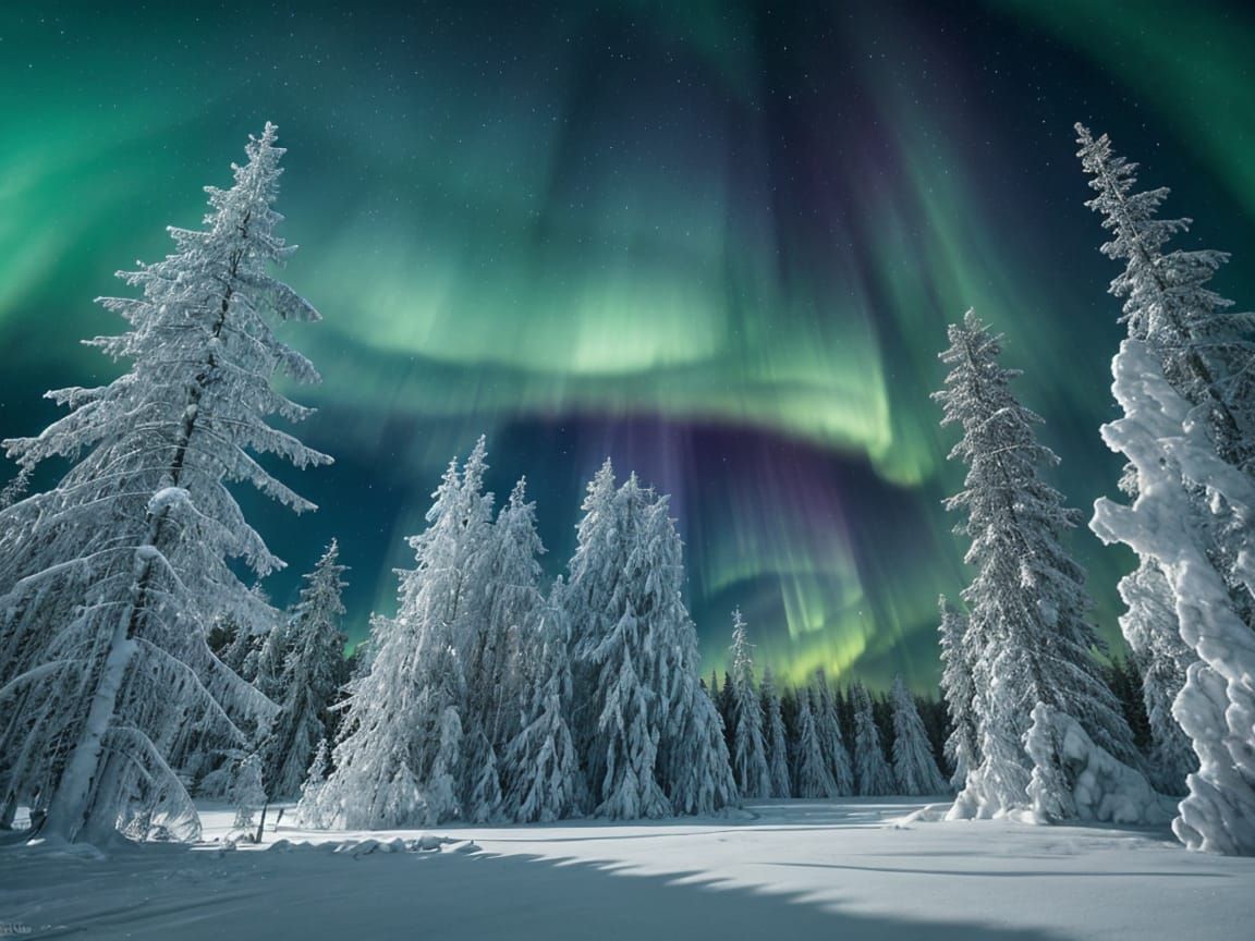 Scenic view of the natural wonder of Aurora Borealis in Northern Finnish forest  by @Fokje