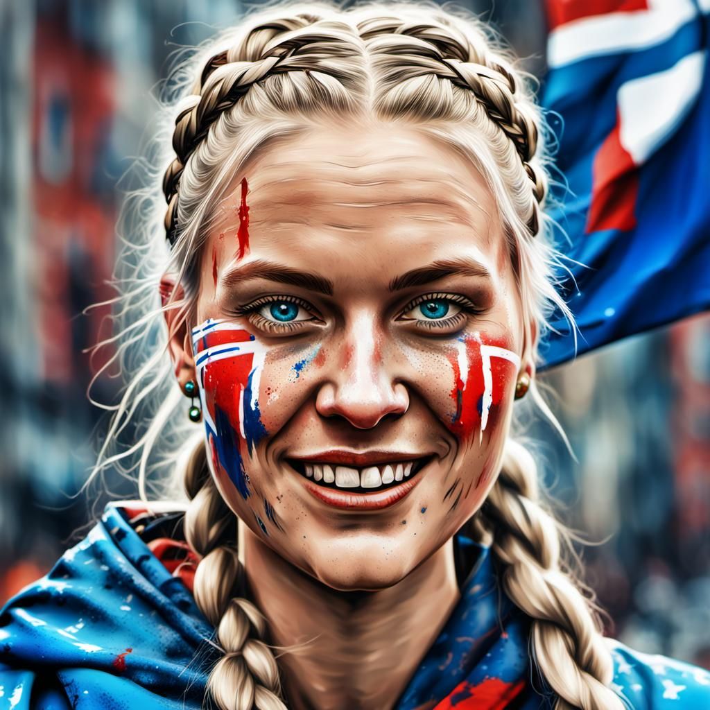 Portrait of Norwegian young woman, national dress, on nation...