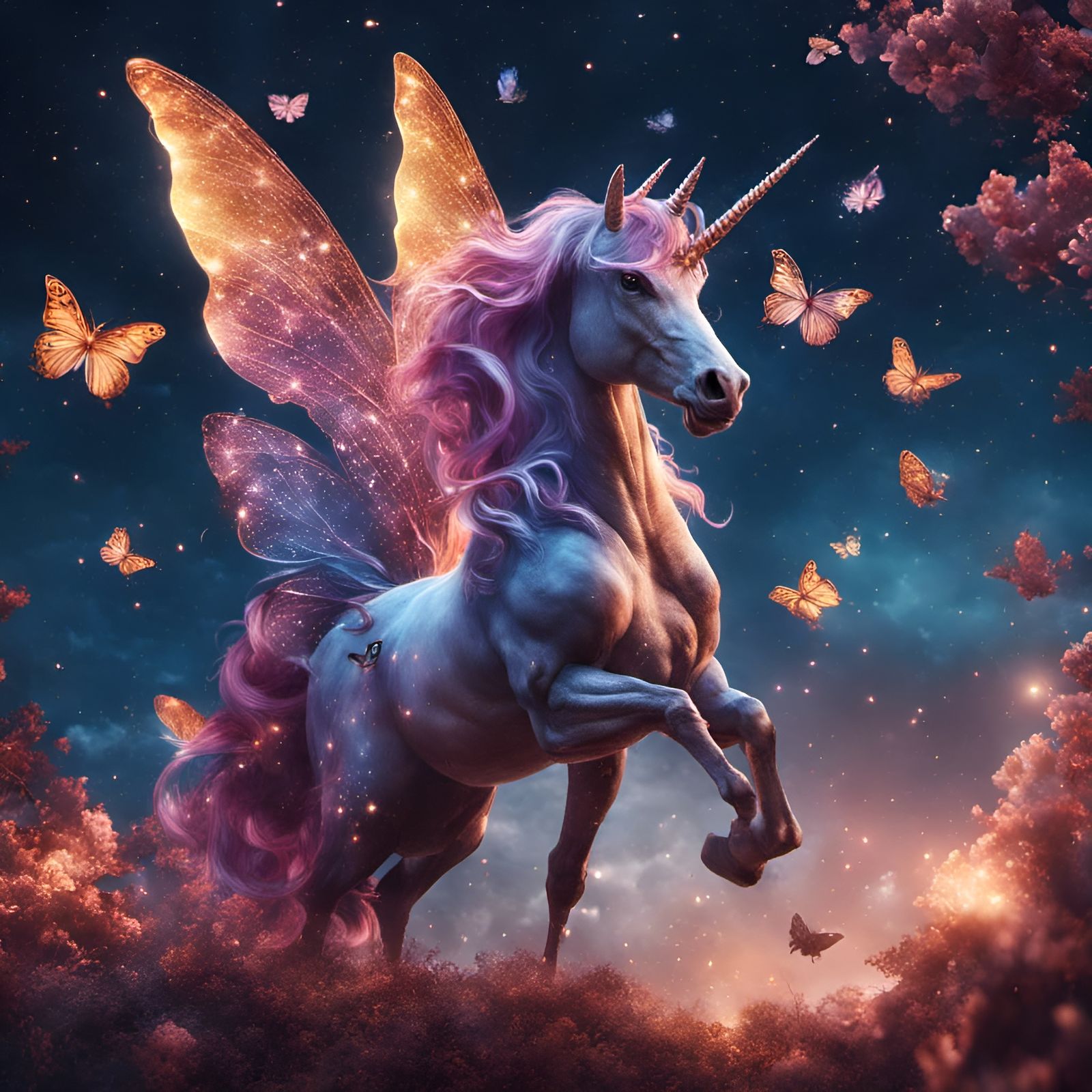 Unicorn Butterflies in the night sky among the stars   by @McMarvic69