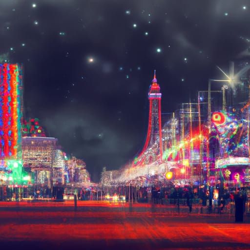 Blackpool Illuminations along the town on a busy night