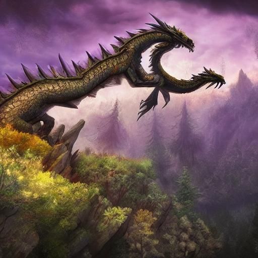 Majestic Dragon Overlooks Mystical Forest in Fantasy Art