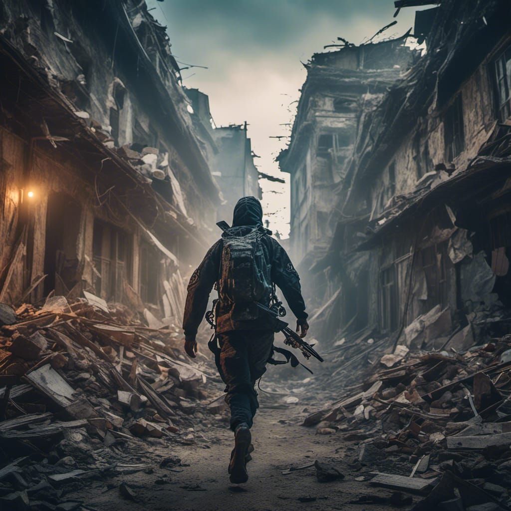 <lora:NC Hyperreal:1.0> dystopian cyber ninja running throug...