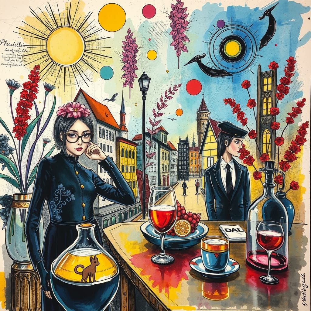 Vibrant, Quantum Garden, Grisaille, alcohol, ink, retro Futurism,
Marc Chagall, Simon Bisley,  by @Len H