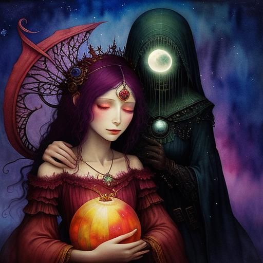 Susurrus whispers, mooglesweet dreams of a beautiful dark fairy and moonlight and stars. Watercolor whispers, ...  by @Krizza