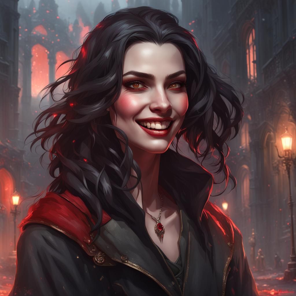 Female vampire with a wide smile - AI Generated Artwork - NightCafe Creator