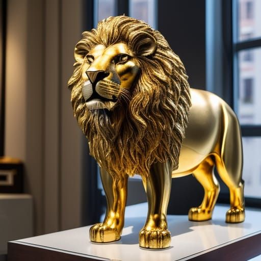 Solid gold Lion statue AI Generated Artwork NightCafe Creator