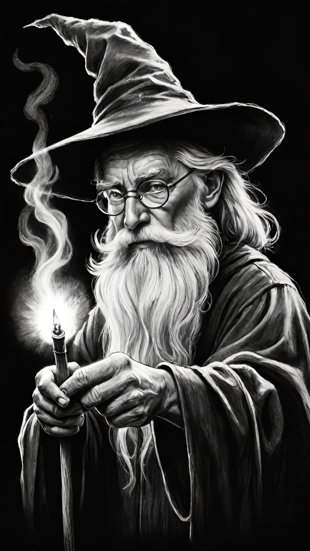 illustration of an old wizard firing his wand