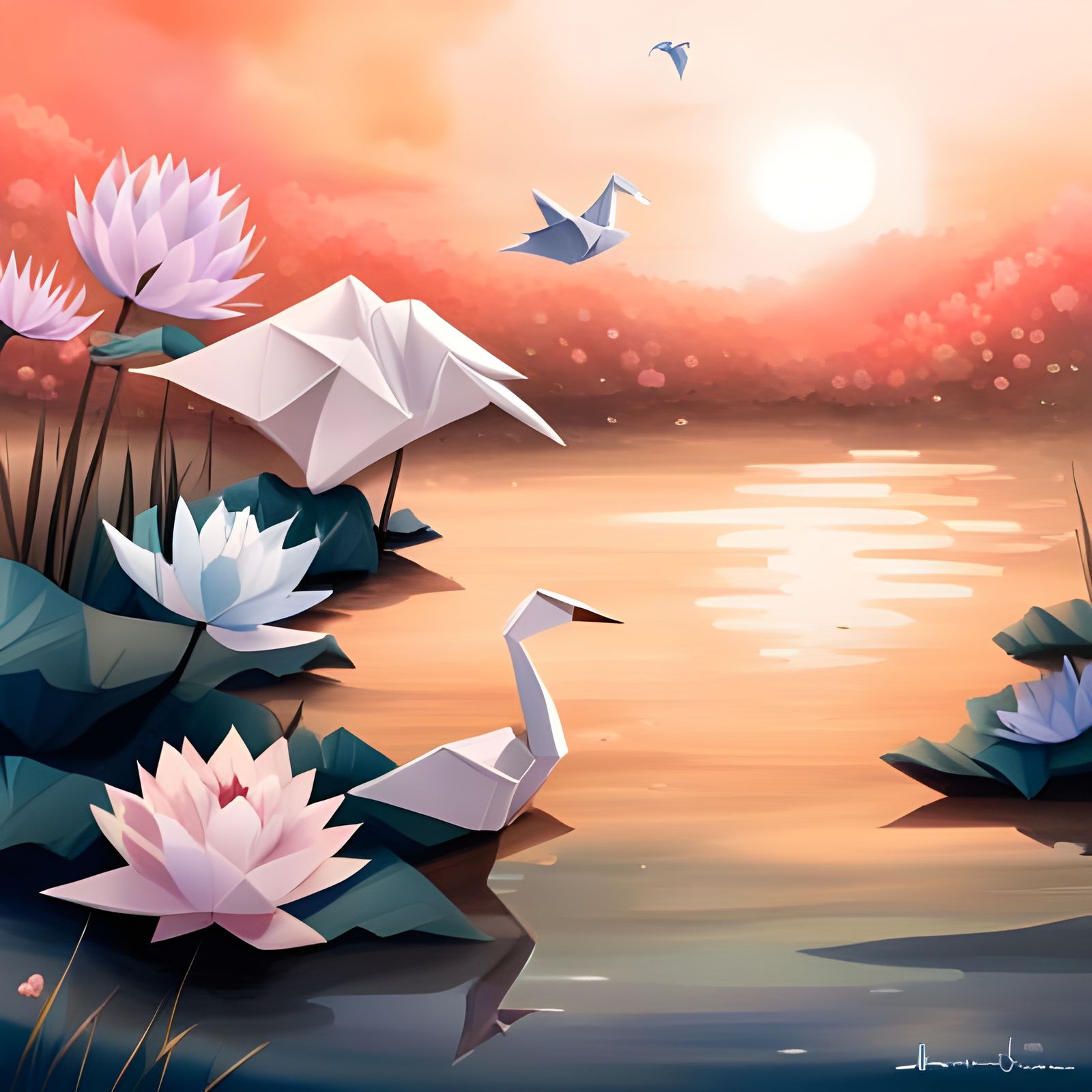 Sunset Origami Swamp   by @Thombmx