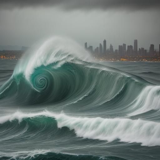 Surreal Typhoon Waves Crashing in Bay at Night