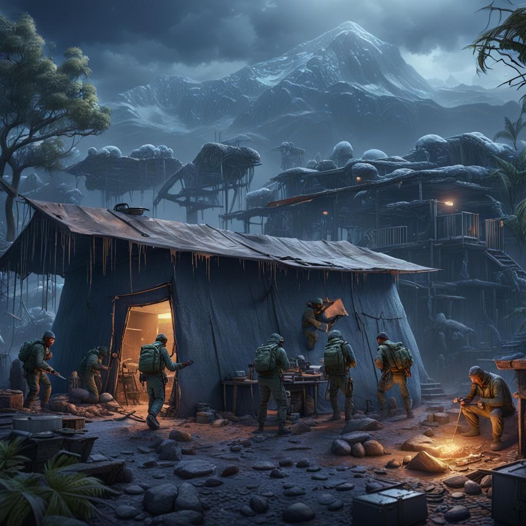 a survivalist post apo in his backyard with friends, and the...