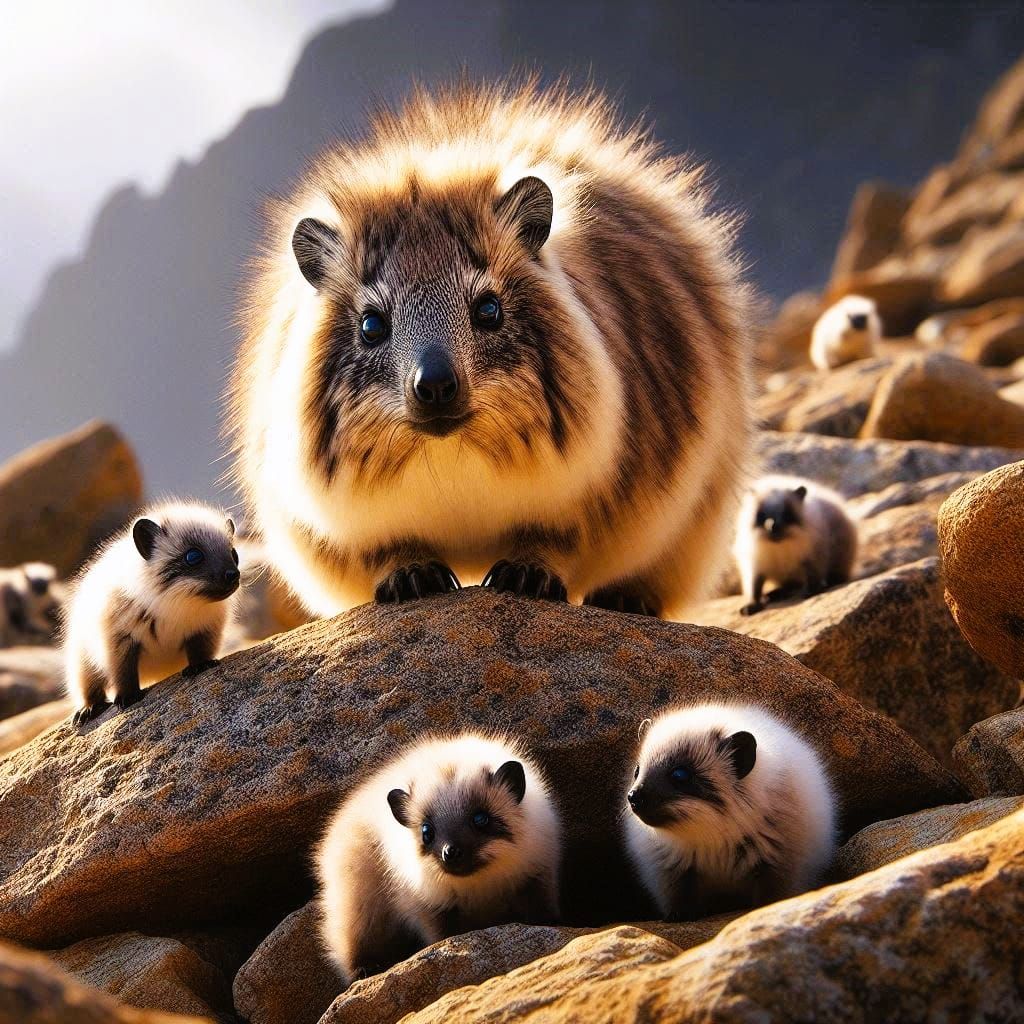 cliff hyrax with his young