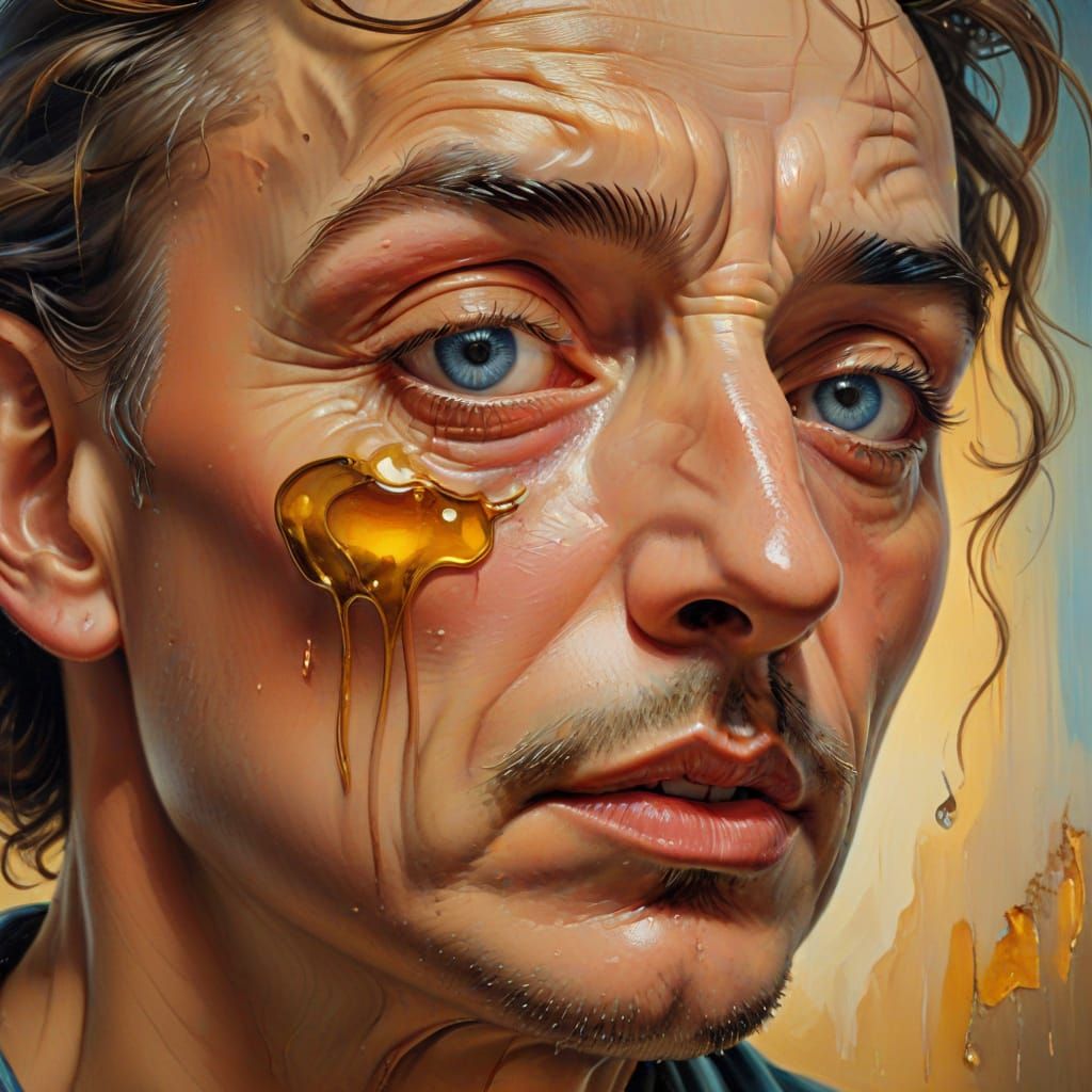 Sorrowful Surrealism: Crying Portrait in Oils