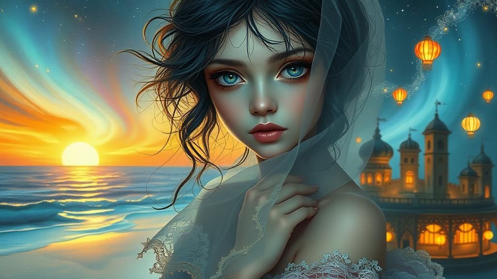 Cute Troll of the forest overgrown with mushrooms and berries, big eye