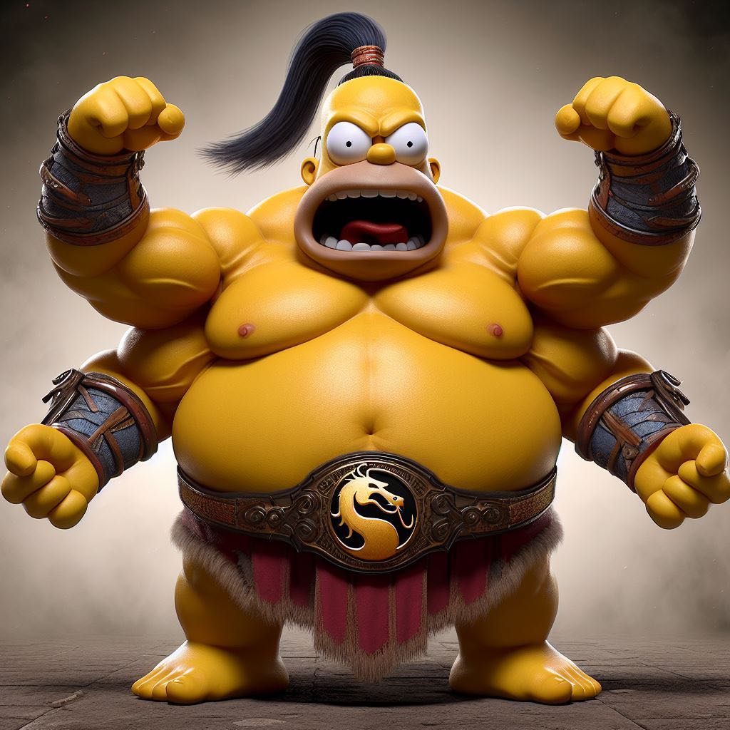Angry Homer Simpson as Goro From Mortal Kombat