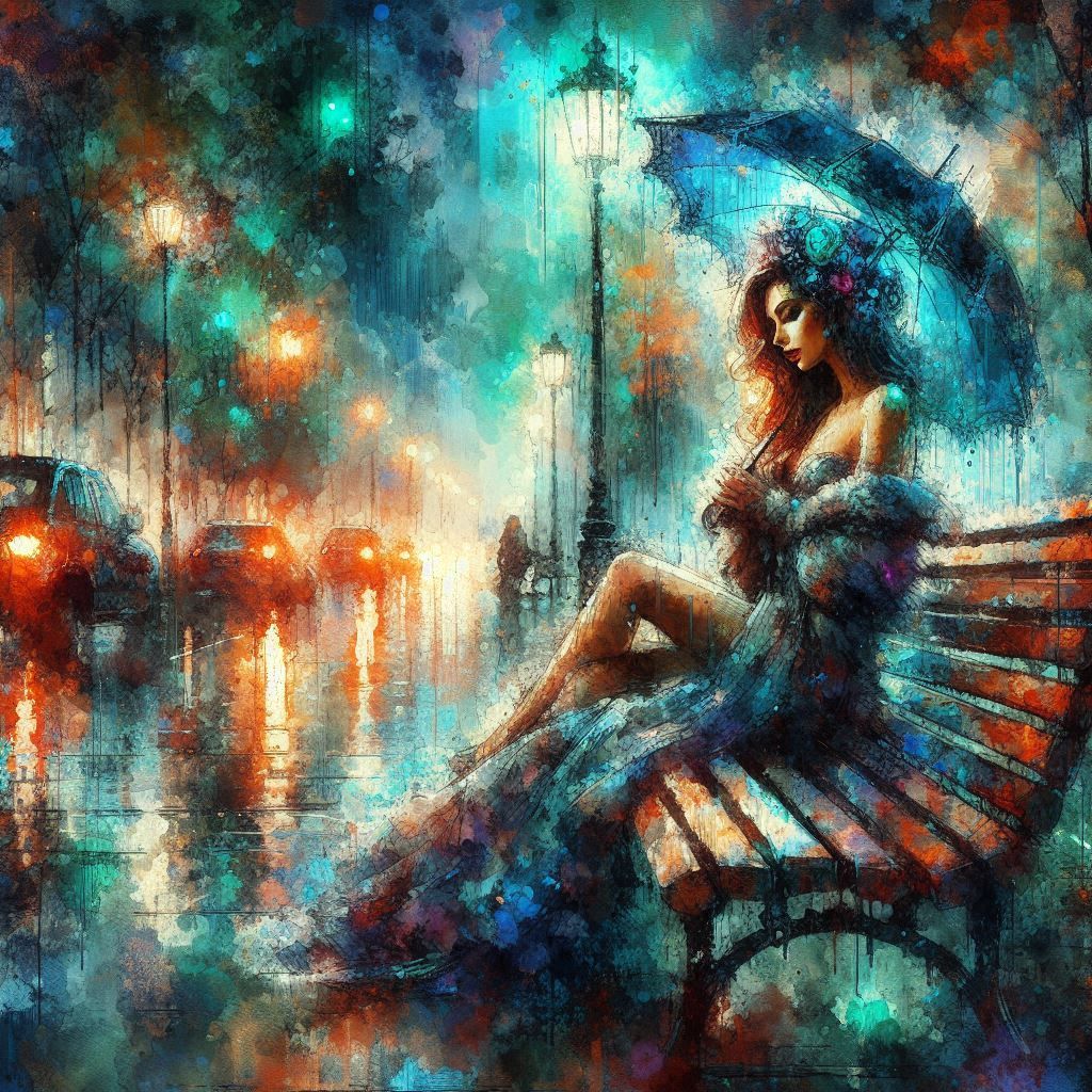 A beautiful lady on a rainy night🌹6th place 🌹