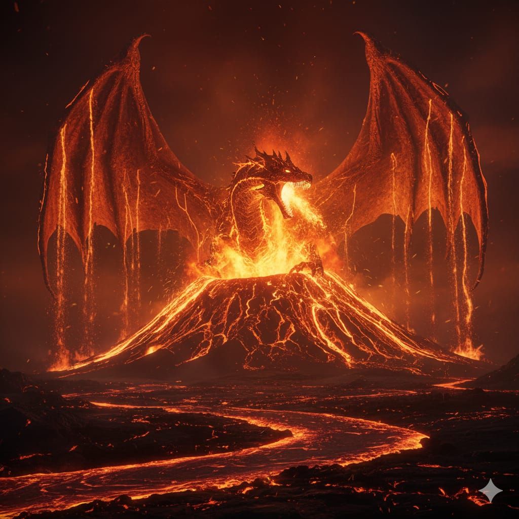 Glowing Dragon Formed From Molten Lava : Gemini Flash 2.5