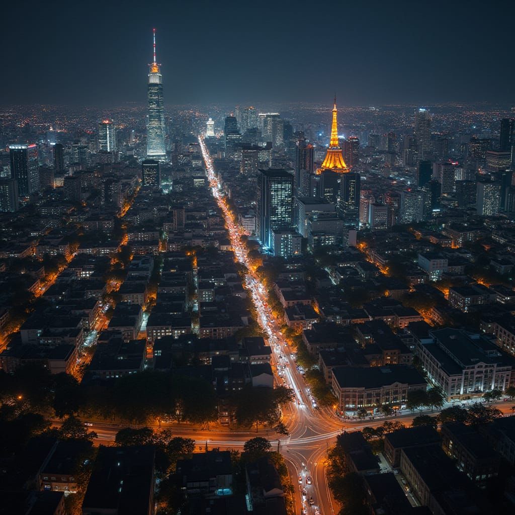 Neon Airplane Over Tokyo in Sci-Fi Style