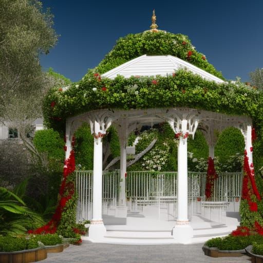 hearts gazebo, white, silver, beautiful, ornate detailed, in...
