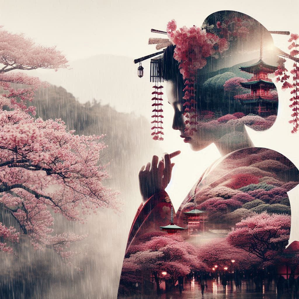 double exposure beautiful fantasy DALL-E 3 portrait landscap...